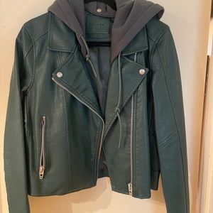 Blank NYC Faux Leather Bomber Jacket with Removable Hood Medium